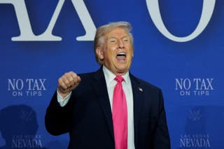 US President Donald Trump gestures during a roundtable focused on tax cuts in Las Vegas, Nevada